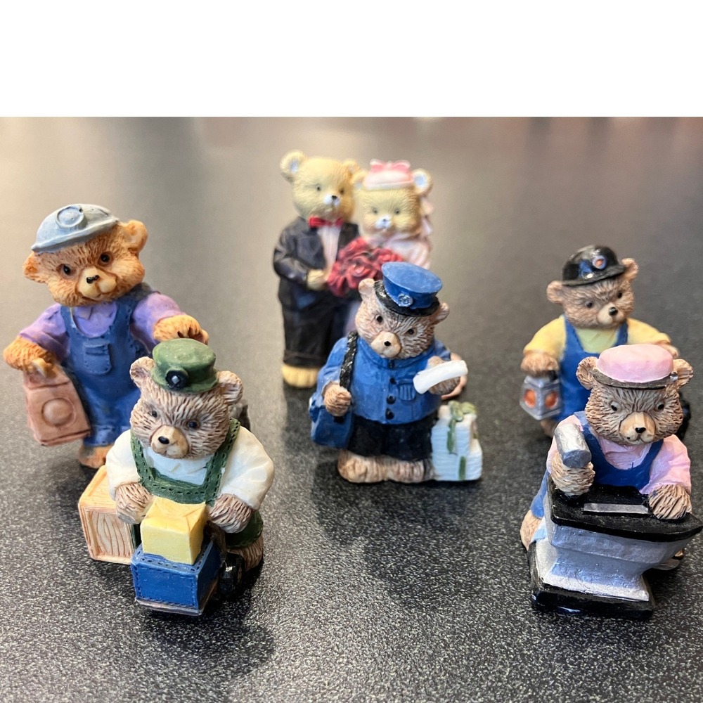 Vintage Style Miniature Teddy Bear Figurine Lot 6pc Mailman Miner‎ Blacksmith